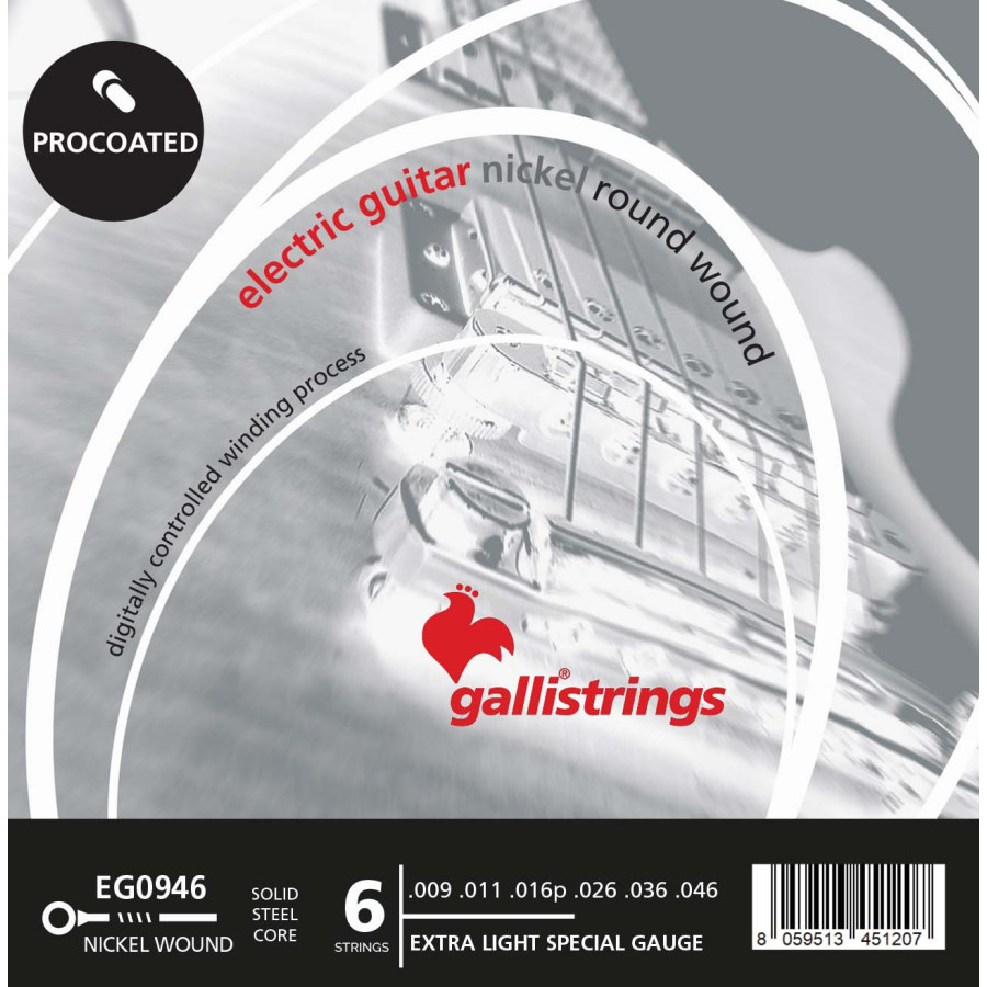 Струны для электрогитары Gallistrings EG0946 (.009-.046), ProCoated, EXTRA LIGHT SPECIAL, Steel/Nickel (EG946)