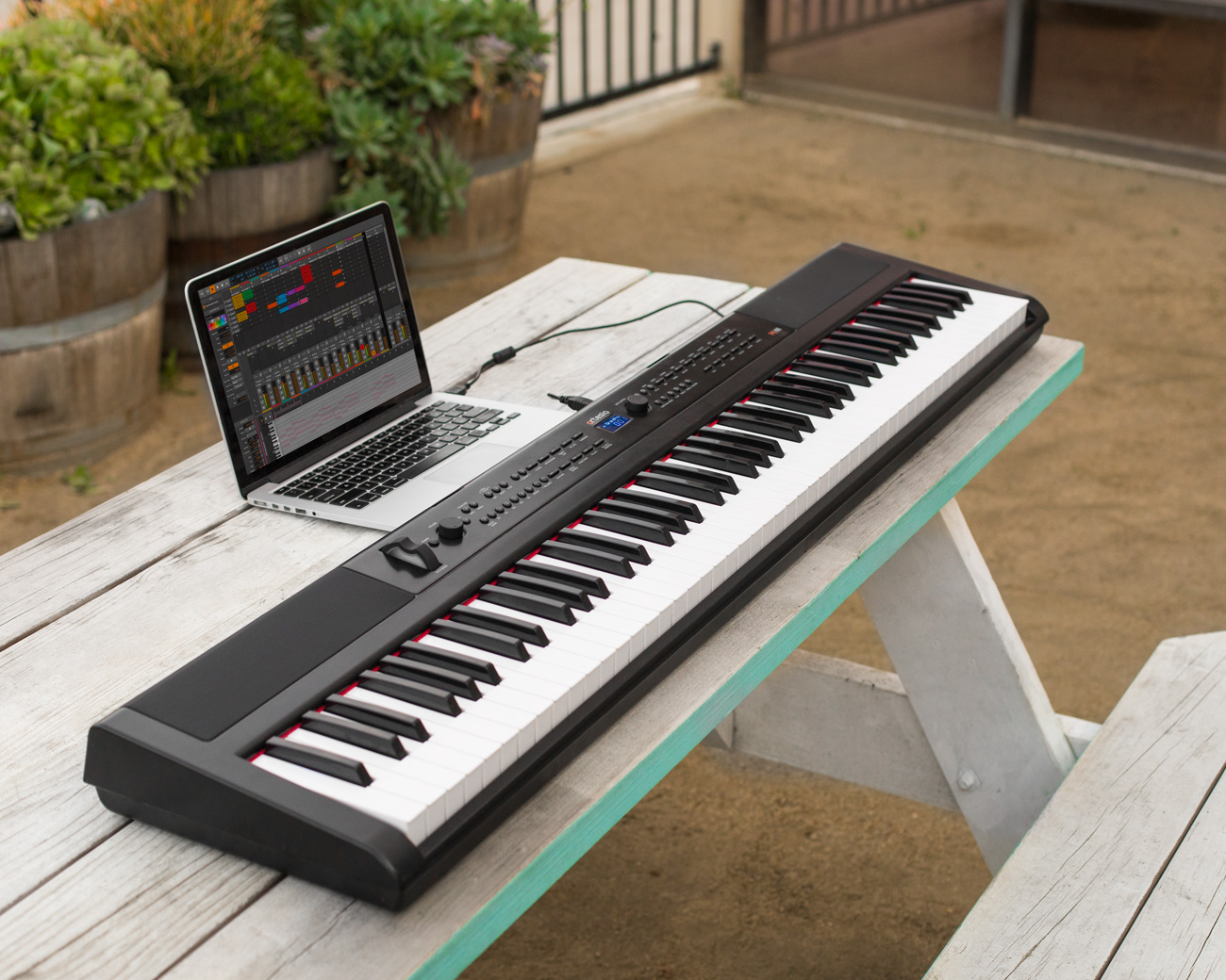 The PE-88 allows you to simply connect your keyboard to your laptop, tablet or smartphone via USB to Host MIDI ports.