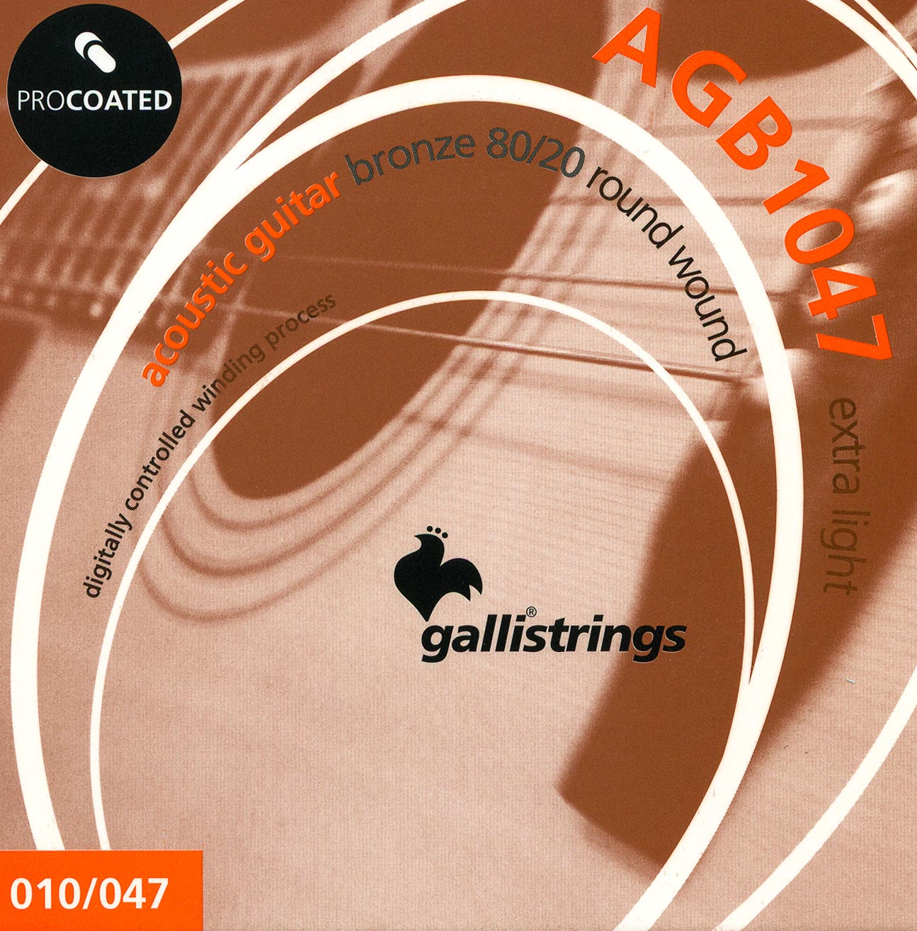 Струни для акустичної гітари Gallistrings AGB1047 (.010-.47), ProCoated, EXTRA LIGHT, Bronze