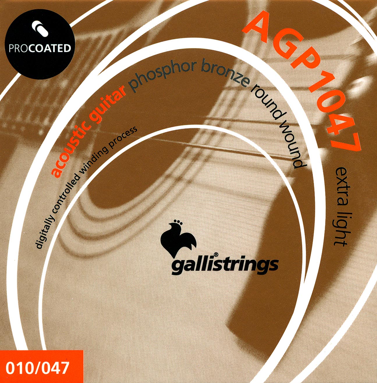 Струни для акустичної гітари Gallistrings AGP1047 (.010-.047), ProCoated, EXTRA LIGHT, Phosphor Bronze