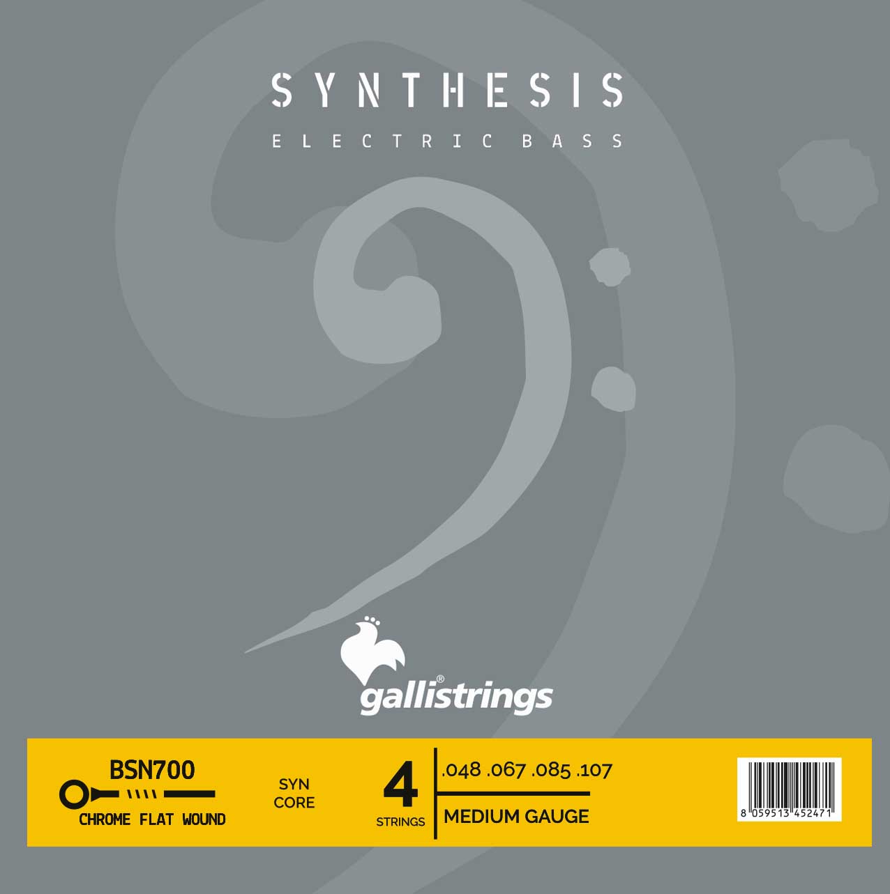 Струни для бас-гітари Gallistrings BSN700 (.048-.107), Synthesis, MEDIUM, Synthetic/Chrome