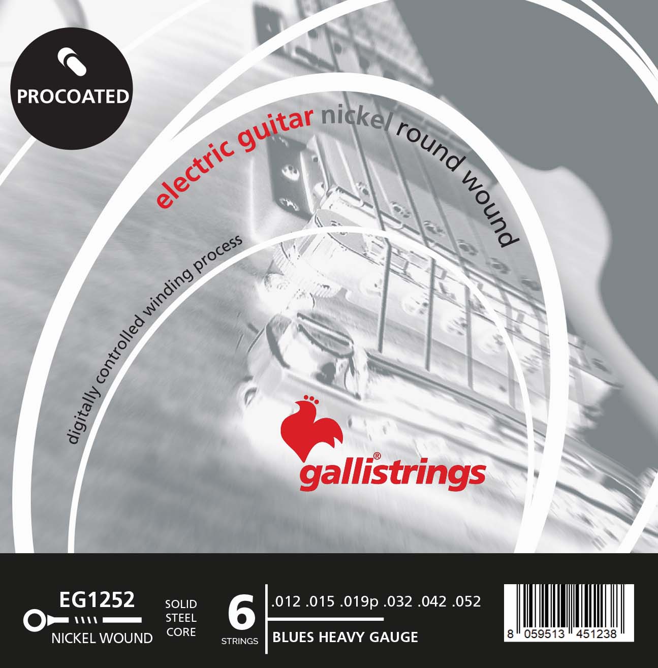 Струни для електрогітари Gallistrings EG1252 (.012-.052), ProCoated, BLUES HEAVY, Steel/Nickel