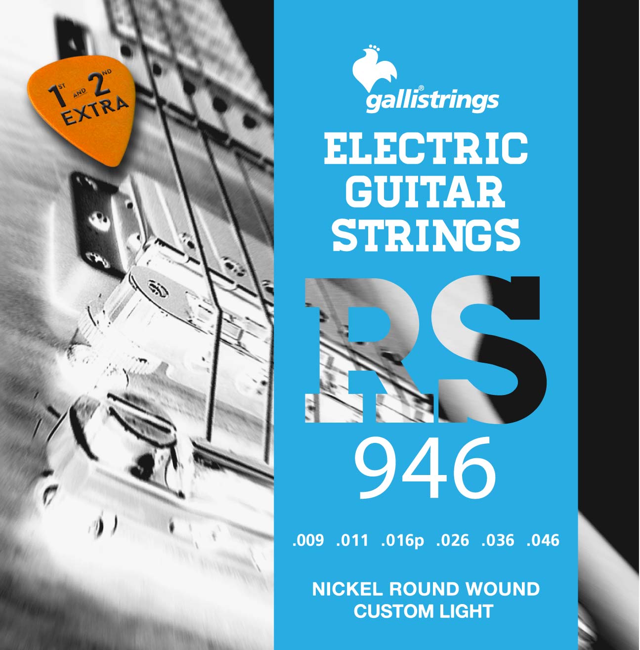 Струни для електрогітари Gallistrings RS946 (.009-.046), CUSTOM LIGHT, Nickel