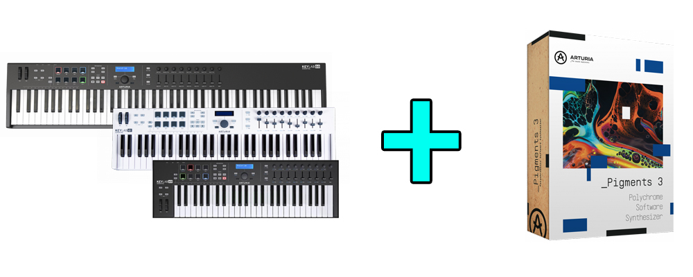 Each KeyLab Essential keyboard comes with an electronic key to the full version of Pigments 3.5